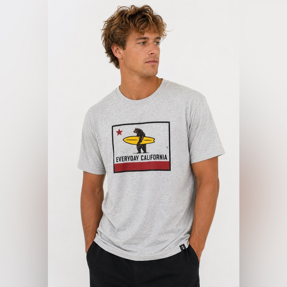 Everyday California El Clasico Surf Bear Tee Gray Graphic Shirt Men’s Large NWT